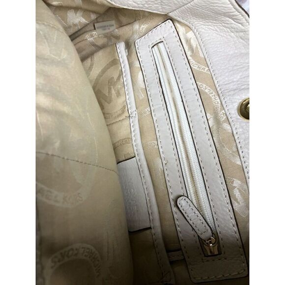Michael Kors Gold Logo Vanilla Ivory Large Leather Shoulder Bag Handbag Purse - Picture 4 of 6